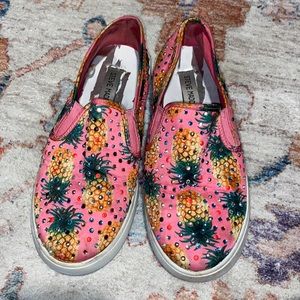 pink pineapple slip ons